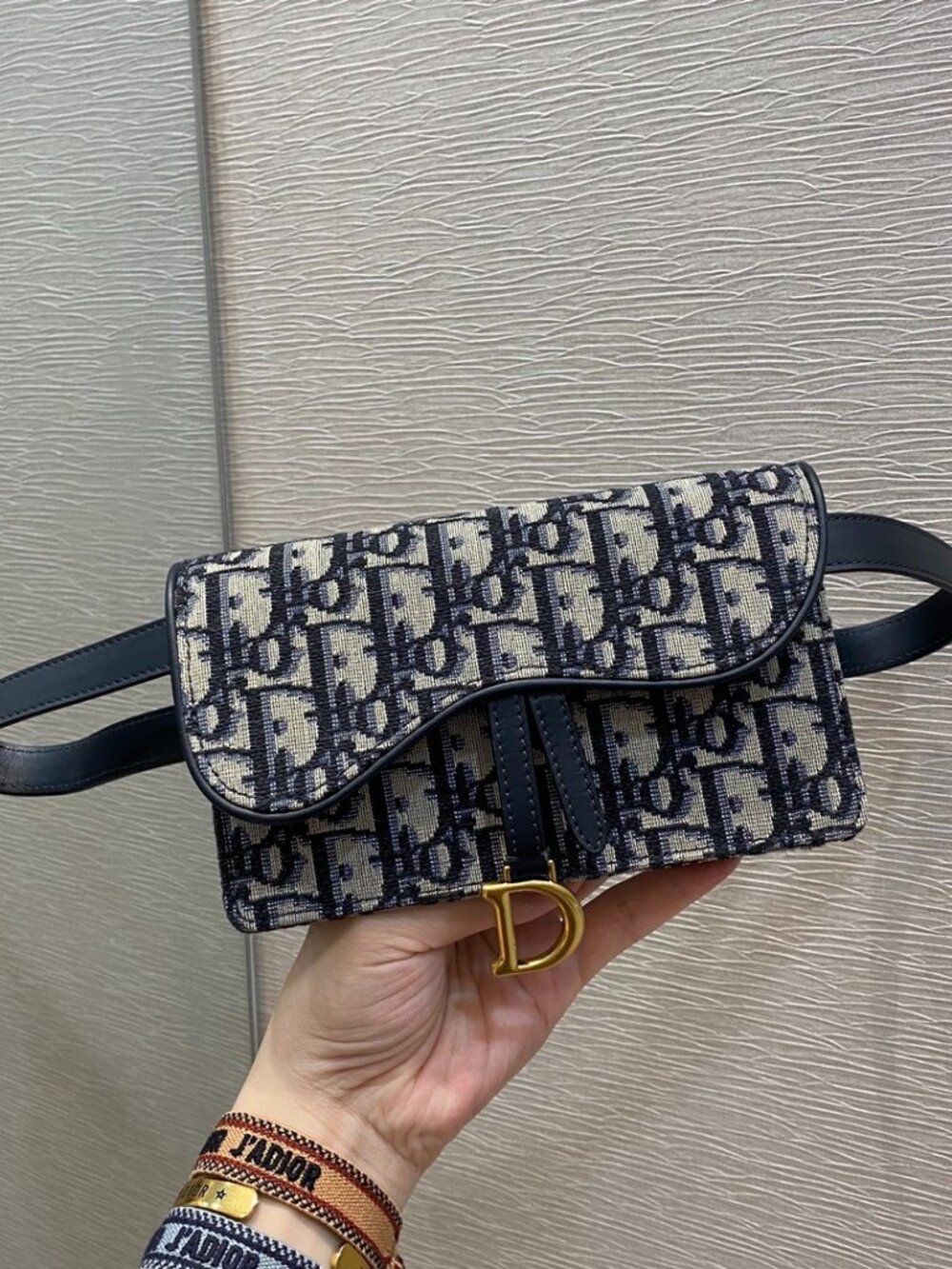 Blue Dior Oblique Jacquard - Small Saddle Pouch with Chain